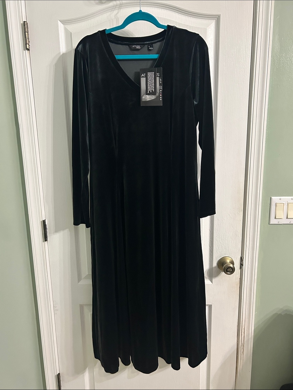 Attitudes by Renee Black Velvet Long Sleeve V-Neck Maxi Dress
